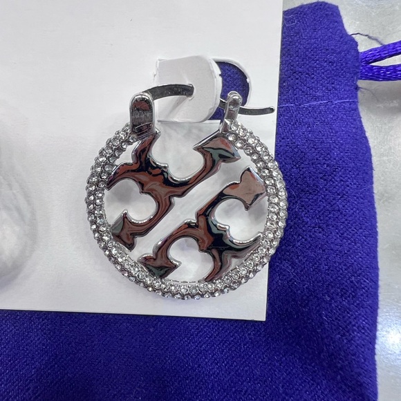 Tory Burch- silver round hoop logo earrings - Picture 4 of 5